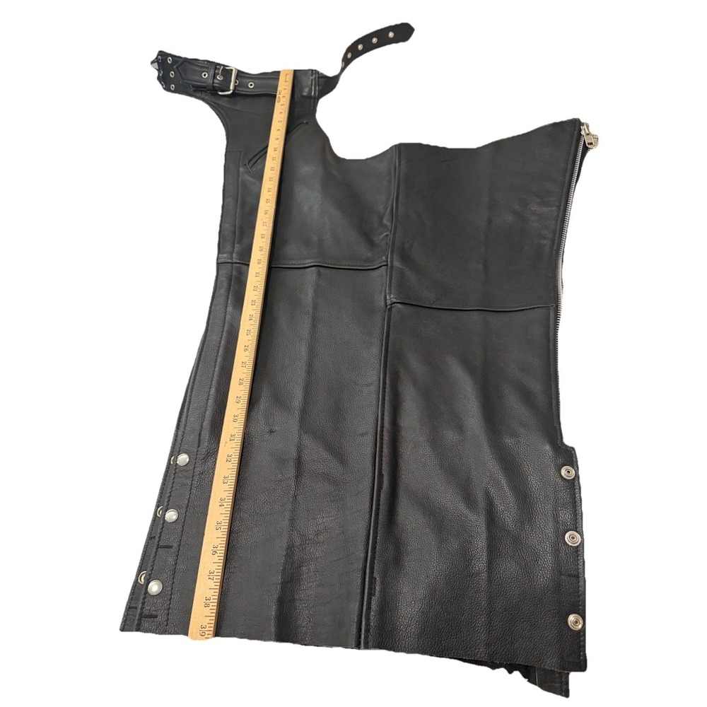 Unik Ultra Chaps Mens M Black Leather Premium Zip Motorcycle Biker 2 Pocket